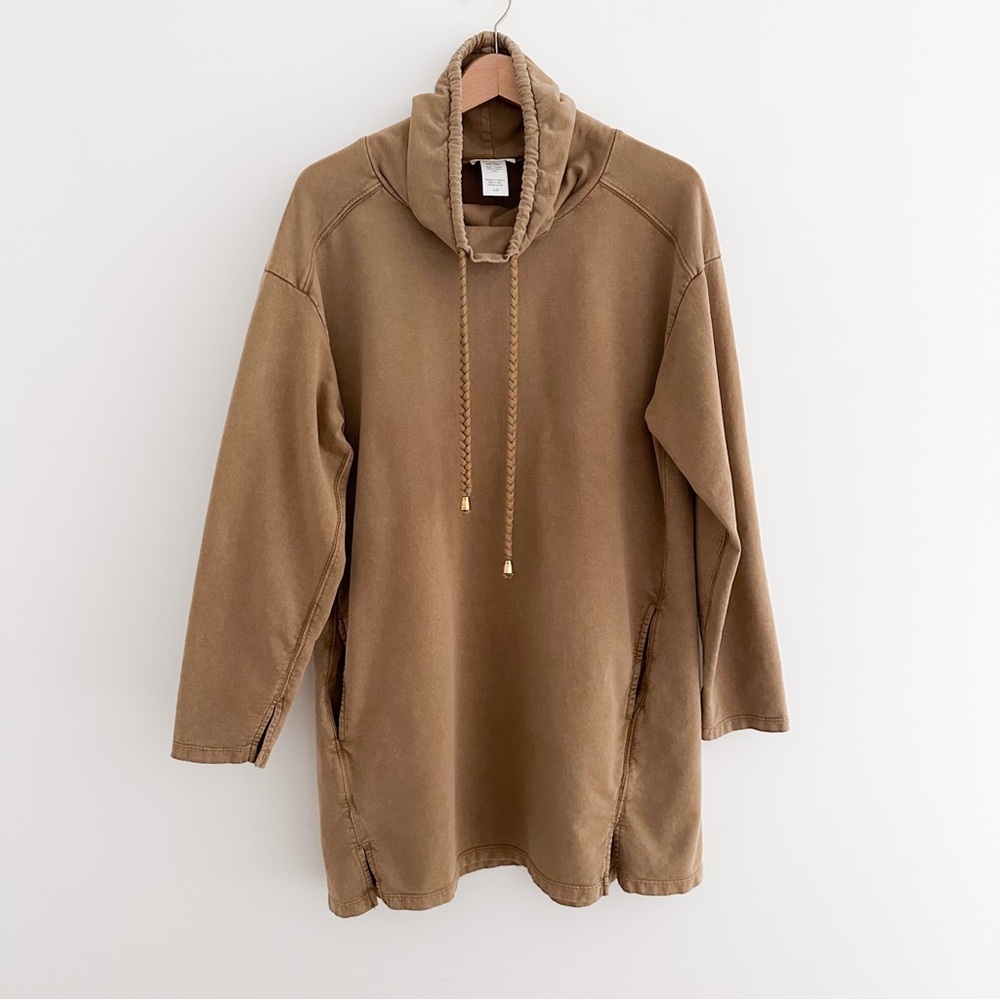 L*Space Daphne Sweatshirt Dress in Moss Tan Cotton Funnel Neck Tunic Size Large - Picture 8 of 8